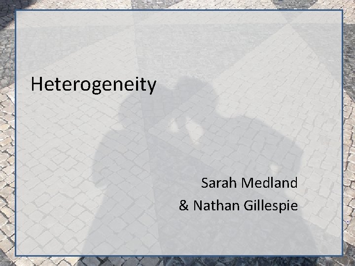 Heterogeneity Sarah Medland & Nathan Gillespie 