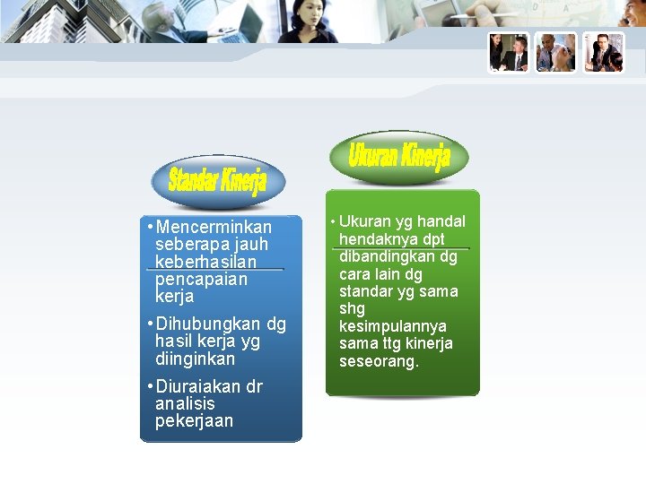  • Mencerminkan seberapa jauh keberhasilan pencapaian kerja • Dihubungkan dg hasil kerja yg