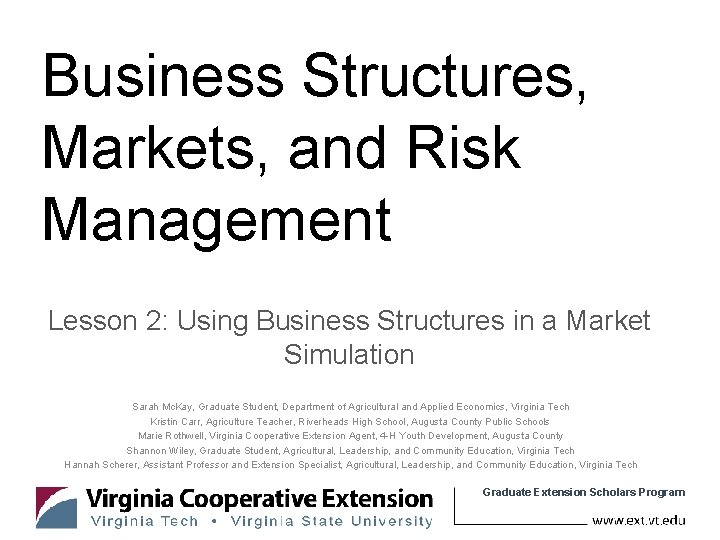 Business Structures, Markets, and Risk Management Lesson 2: Using Business Structures in a Market