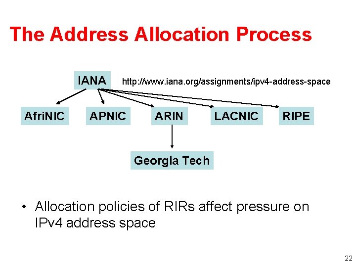 The Address Allocation Process IANA Afri. NIC http: //www. iana. org/assignments/ipv 4 -address-space APNIC