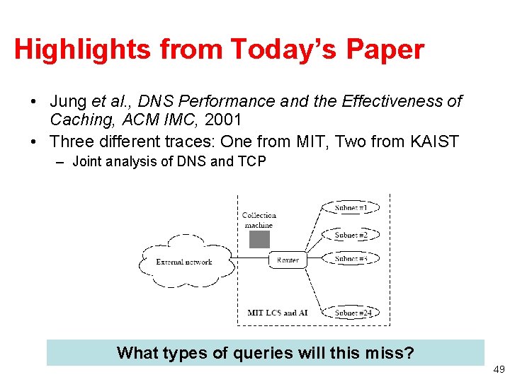 Highlights from Today’s Paper • Jung et al. , DNS Performance and the Effectiveness