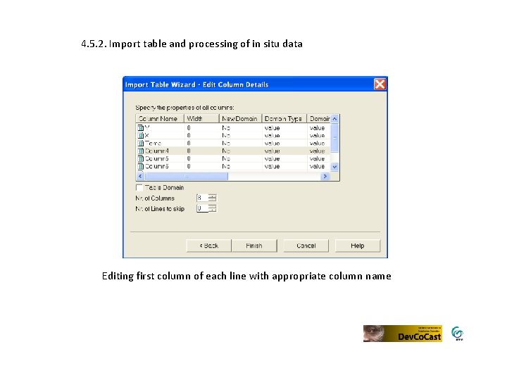 4. 5. 2. Import table and processing of in situ data Editing first column