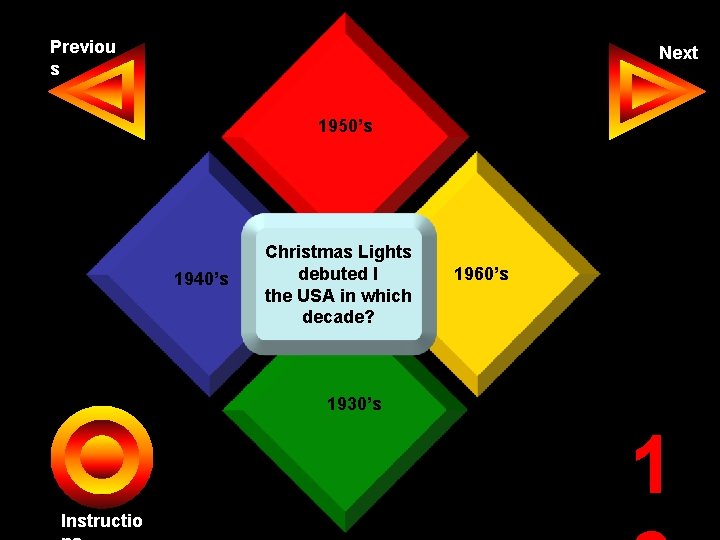 Previou s Next 1950’s 1940’s Christmas Lights debuted I the USA in which decade?