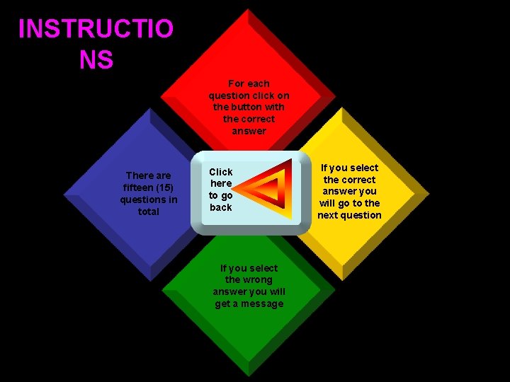INSTRUCTIO NS For each question click on the button with the correct answer There
