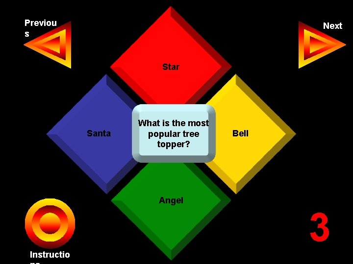 Previou s Next Star Santa What is the most popular tree topper? Bell Angel