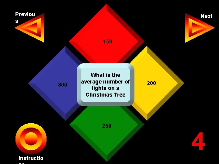 Previou s Next 150 300 What is the average number of lights on a