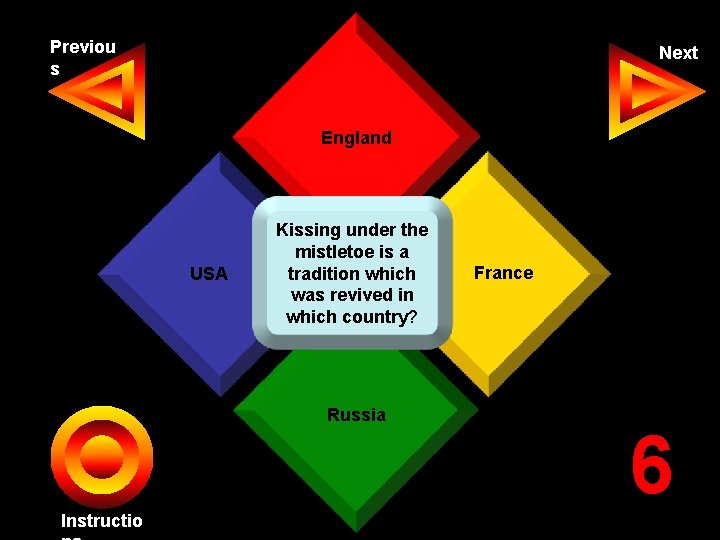 Previou s Next England USA Kissing under the mistletoe is a tradition which was