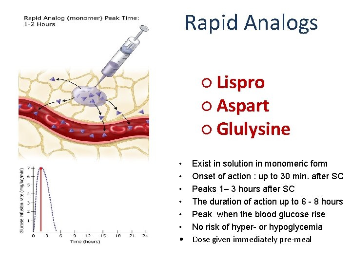 Rapid Analogs ○ Lispro ○ Aspart ○ Glulysine • • Exist in solution in
