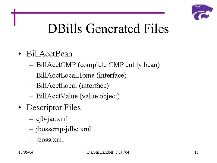 DBills Generated Files • Bill. Acct. Bean – – Bill. Acct. CMP (complete CMP