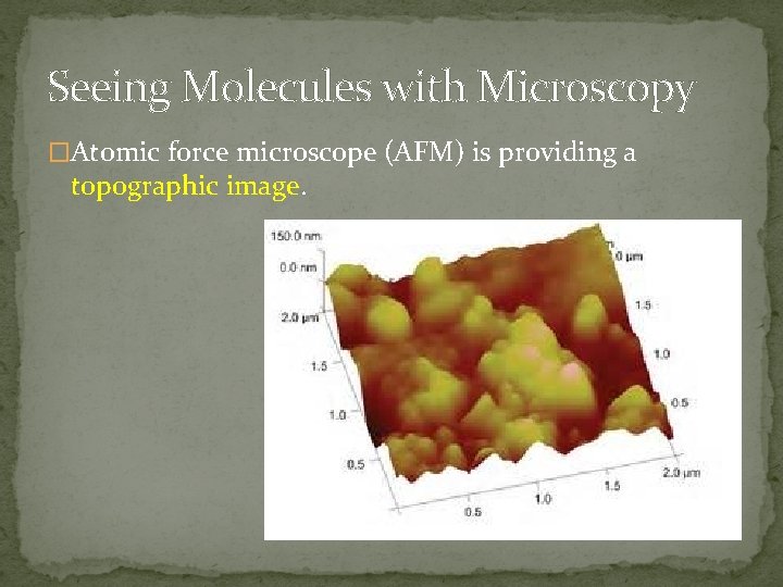 Seeing Molecules with Microscopy �Atomic force microscope (AFM) is providing a topographic image. 