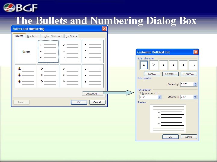 The Bullets and Numbering Dialog Box 