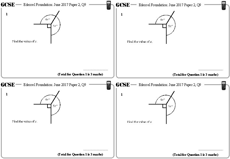 GCSE Edexcel Foundation: June 2017 Paper 2, Q 9 1 GCSE 1 (Total for