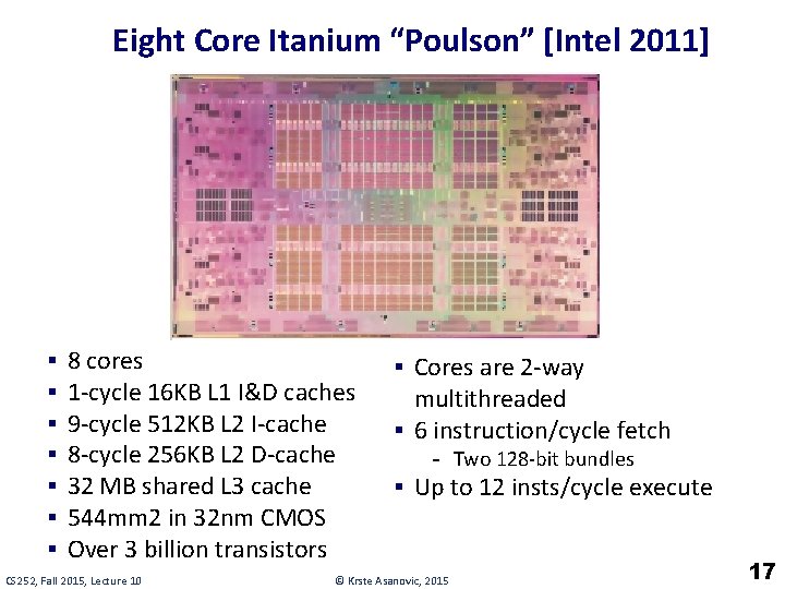 Eight Core Itanium “Poulson” [Intel 2011] § § § § 8 cores 1 -cycle