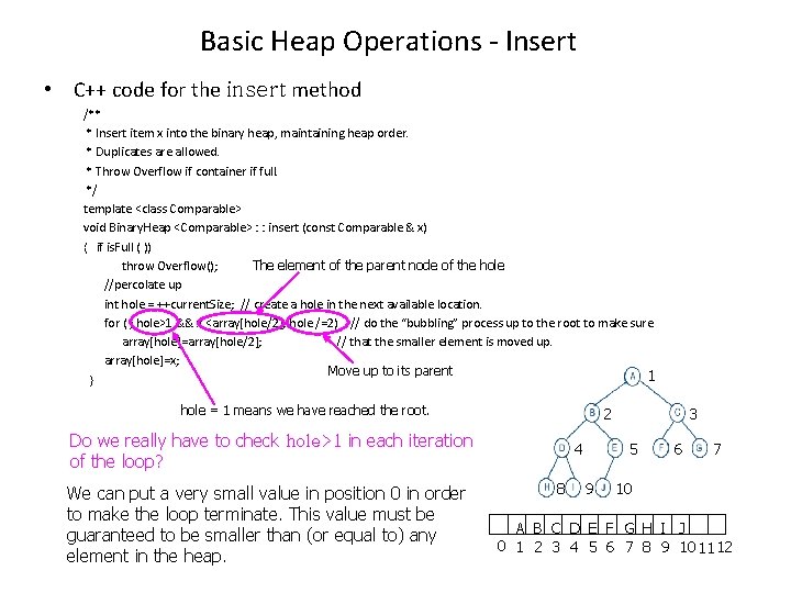 Basic Heap Operations - Insert • C++ code for the insert method /** *