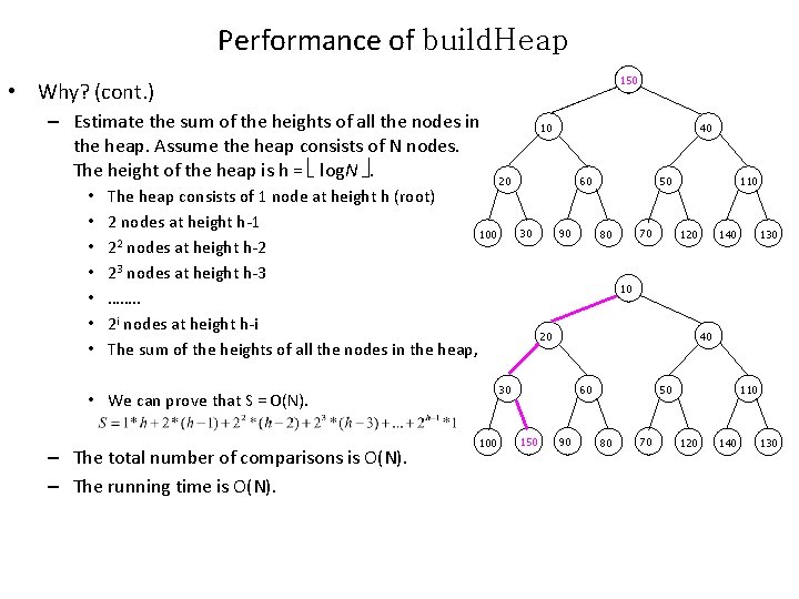 Performance of build. Heap 150 • Why? (cont. ) – Estimate the sum of