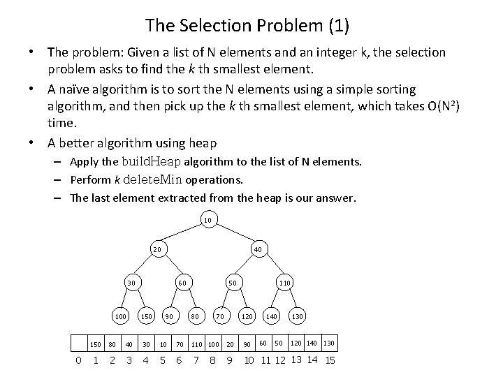 The Selection Problem (1) • The problem: Given a list of N elements and