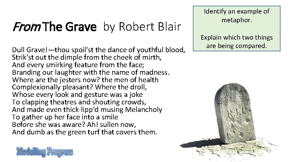 From The Grave by Robert Blair Dull Grave!—thou spoil'st the dance of youthful blood,