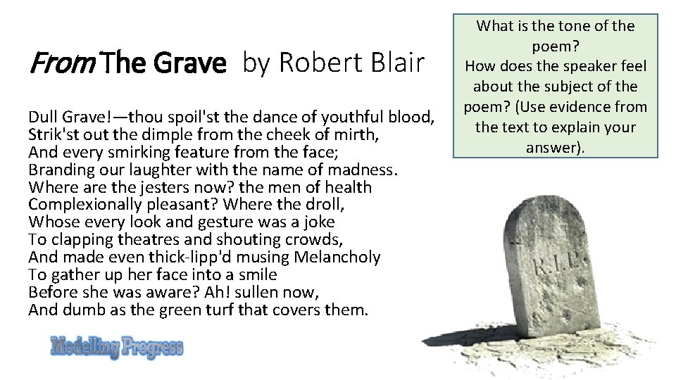 From The Grave by Robert Blair Dull Grave!—thou spoil'st the dance of youthful blood,