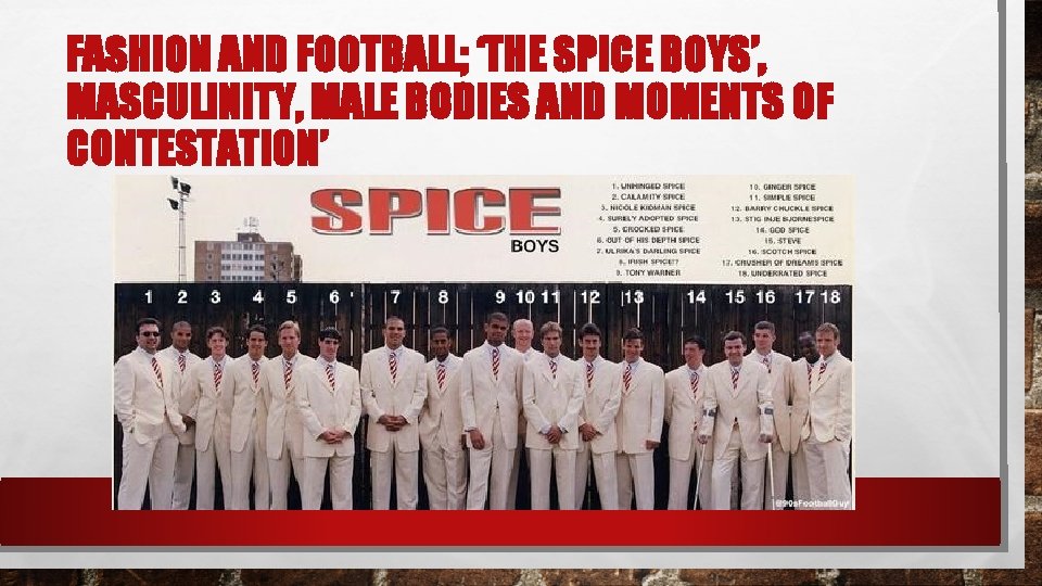 FASHION AND FOOTBALL; ‘THE SPICE BOYS’, MASCULINITY, MALE BODIES AND MOMENTS OF CONTESTATION’ 