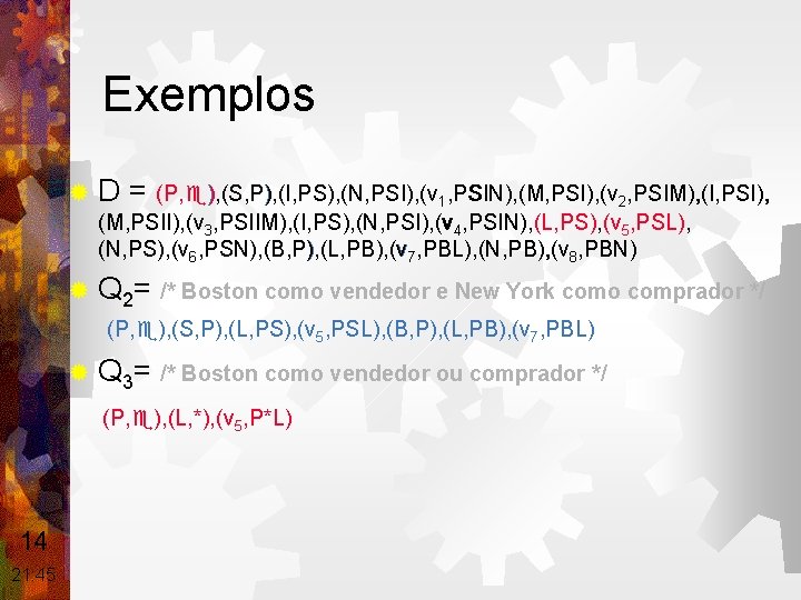 Exemplos ®D = (P, ), (S, P), (I, PS), (N, PSI), (v 1, PSIN),