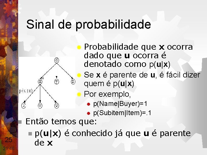 Sinal de probabilidade ® Probabilidade que x ocorra dado que u ocorra é denotado