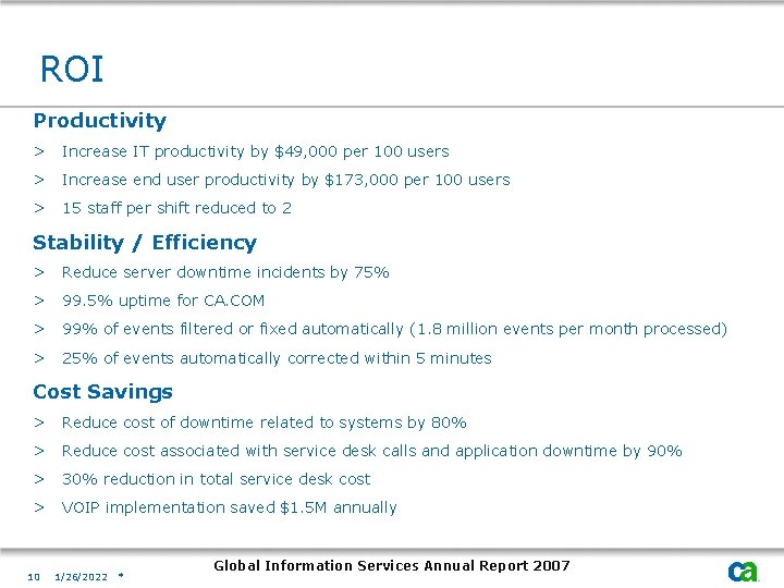 ROI Productivity > Increase IT productivity by $49, 000 per 100 users > Increase