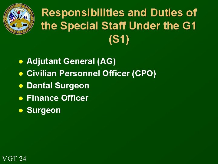 Responsibilities and Duties of the Special Staff Under the G 1 (S 1) l