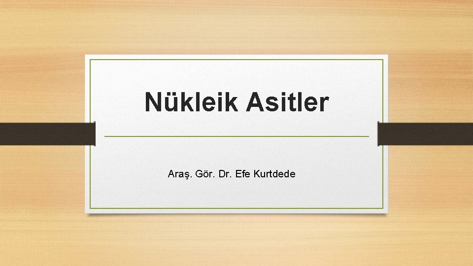 Nükleik Asitler Araş. Gör. Dr. Efe Kurtdede 