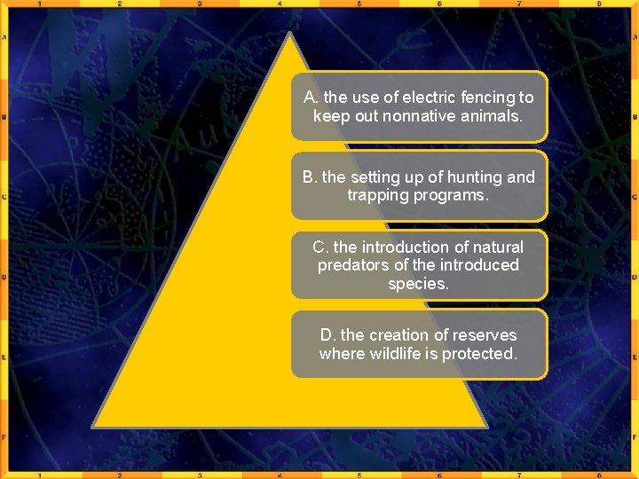 A. the use of electric fencing to keep out nonnative animals. B. the setting