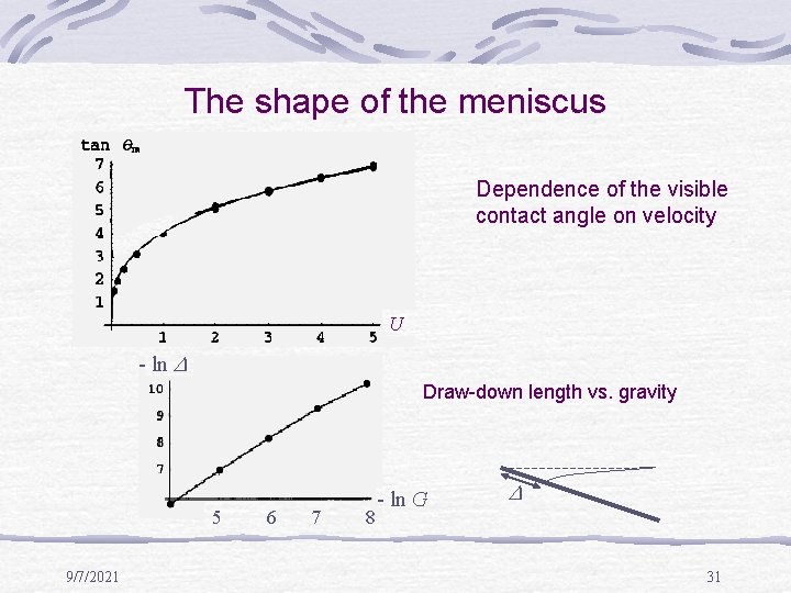 The shape of the meniscus Dependence of the visible contact angle on velocity U