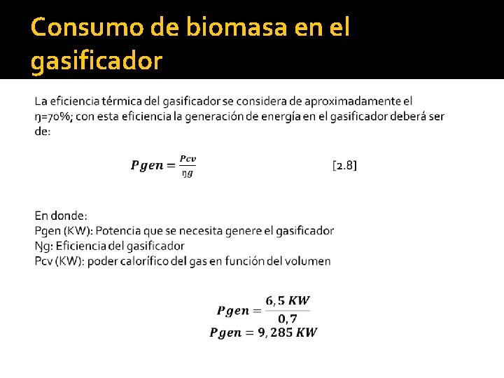 Consumo de biomasa en el gasificador 