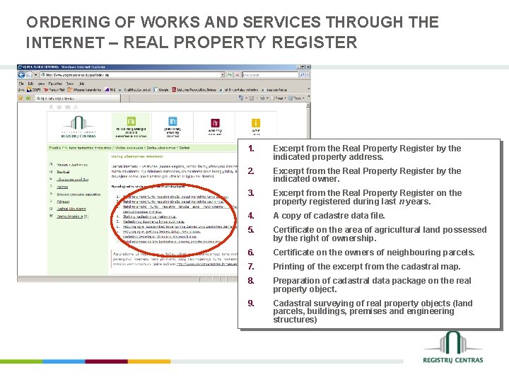 ORDERING OF WORKS AND SERVICES THROUGH THE INTERNET – REAL PROPERTY REGISTER 1. Excerpt
