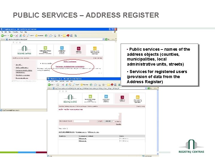 PUBLIC SERVICES – ADDRESS REGISTER • Public services – names of the address objects