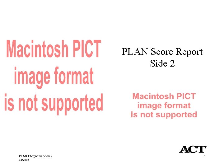 PLAN Score Report Side 2 PLAN Interpretive Visuals 12/2006 13 