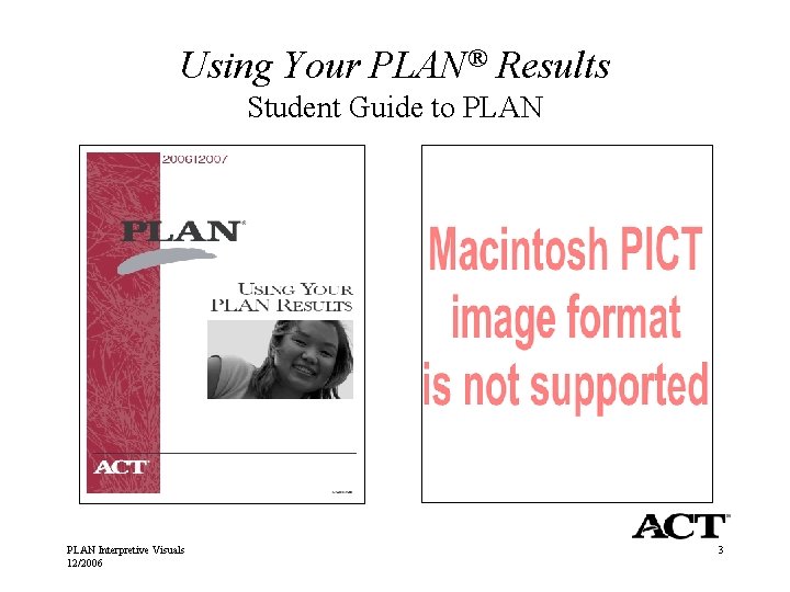 Using Your PLAN® Results Student Guide to PLAN Interpretive Visuals 12/2006 3 