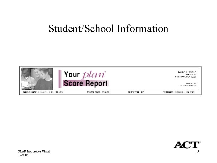 Student/School Information PLAN Interpretive Visuals 12/2006 5 