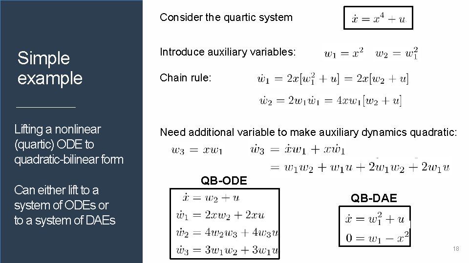 Consider the quartic system Simple example Lifting a nonlinear (quartic) ODE to quadratic-bilinear form Consider the quartic system Simple example Lifting a nonlinear (quartic) ODE to quadratic-bilinear form