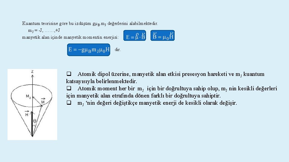 Kuantum teorisine göre bu izdüşüm gµB. m. J değerlerini alabilmektedir. m. J = -J,