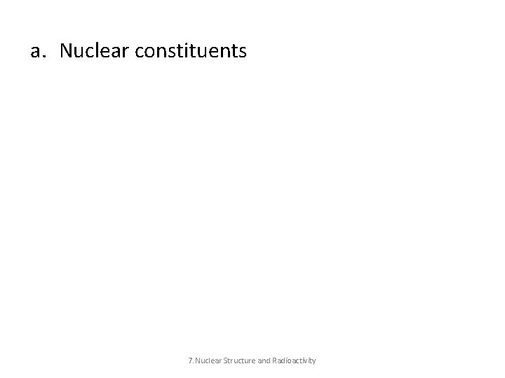 a. Nuclear constituents 7. Nuclear Structure and Radioactivity 