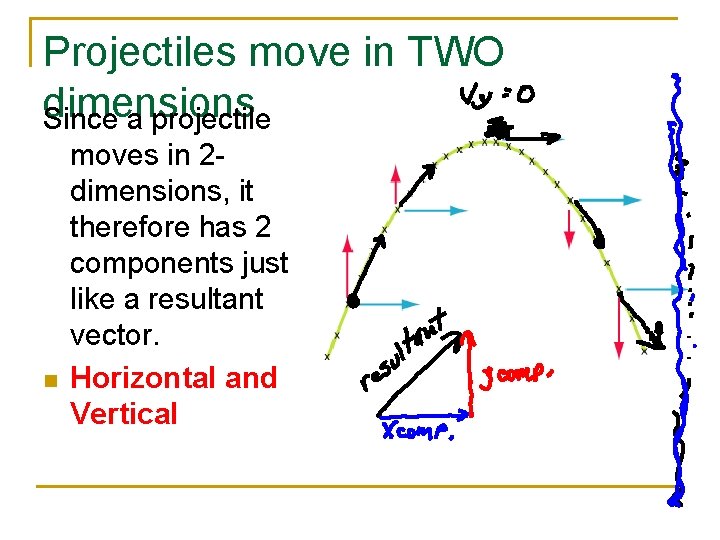 Projectiles move in TWO dimensions Since a projectile n moves in 2 dimensions, it