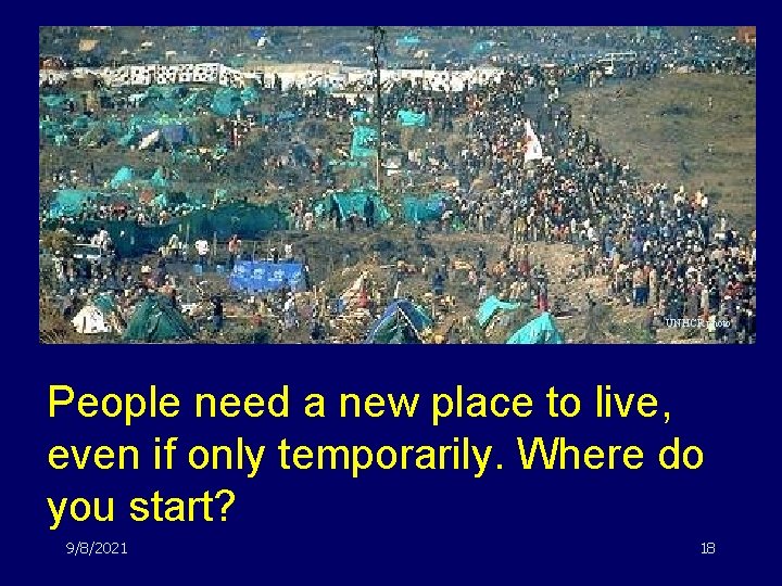 UNHCR photo People need a new place to live, even if only temporarily. Where
