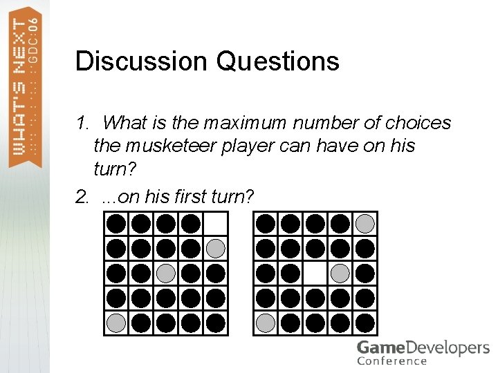 Discussion Questions 1. What is the maximum number of choices the musketeer player can