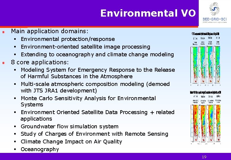 Environmental VO Main application domains: § Environmental protection/response § Environment-oriented satellite image processing §