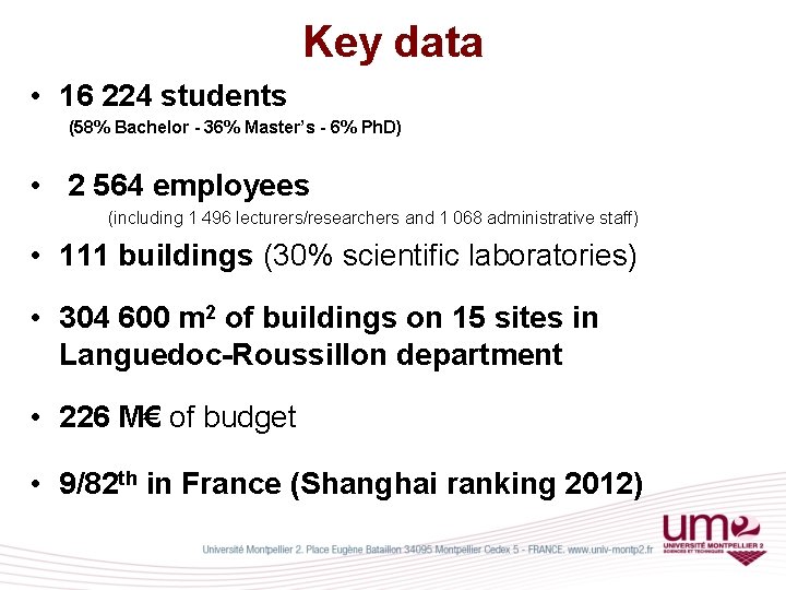 Key data • 16 224 students (58% Bachelor - 36% Master’s - 6% Ph.