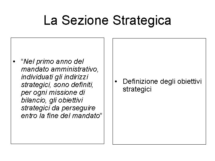 La Sezione Strategica • “Nel primo anno del mandato amministrativo, individuati gli indirizzi strategici,