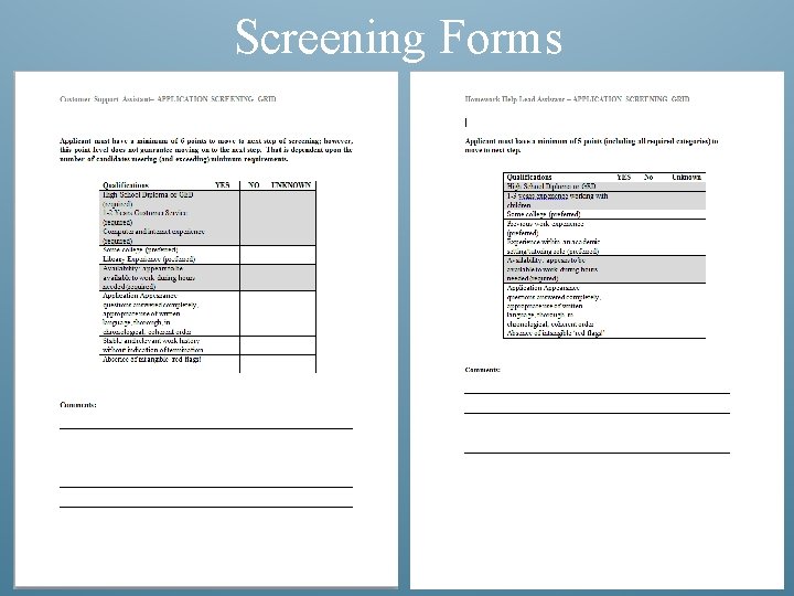 Screening Forms 