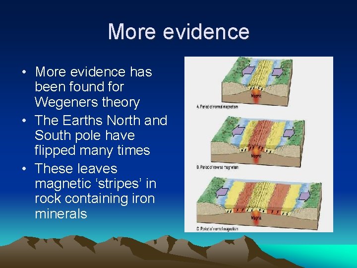 More evidence • More evidence has been found for Wegeners theory • The Earths