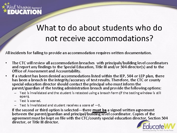 What to do about students who do not receive accommodations? All incidents for failing