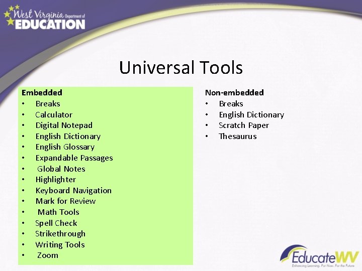 Universal Tools Embedded • Breaks • Calculator • Digital Notepad • English Dictionary •