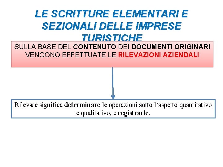 LE SCRITTURE ELEMENTARI E SEZIONALI DELLE IMPRESE TURISTICHE SULLA BASE DEL CONTENUTO DEI DOCUMENTI